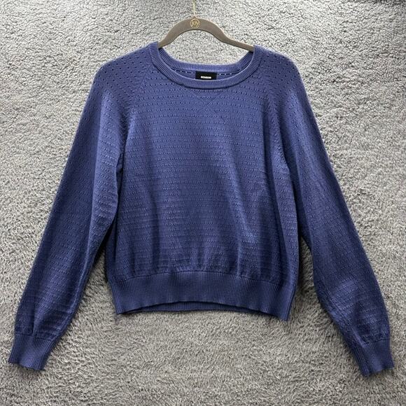 Monrow Women's Small Blue Knit Sweater Crew‎ Neck Comfort Quiet Luxury - Picture 1 of 8